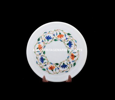 9" Beautiful Marble Dish Serving Plate Lapis Hakik Multi Inlay Work Decor H5436