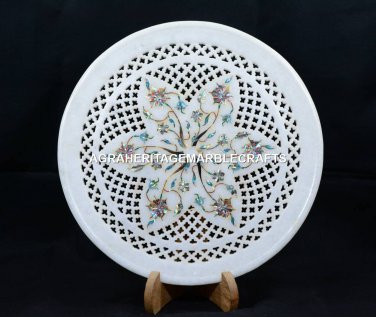 9" Filligree Marble Plate Abalone Stone Inlaid Mosaic Occasional Art Decor H5441