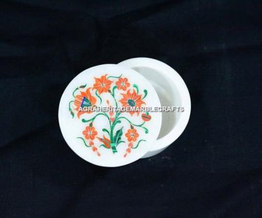 4"x2" Personalized Jewelry Marble Box Hakik Floral Inlay Hallway Decor H5465A