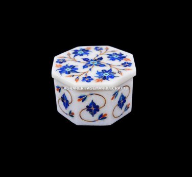 4"x4" Marvelous Marble Custom Box Lapis Marquetry Inlay Gift Best Decor H5535A