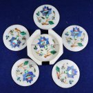 Beautiful Marble Personalized Coasters Lapis Inlaid Precious Stones Decor H5555
