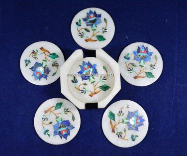 Beautiful Marble Personalized Coasters Lapis Inlaid Precious Stones Decor H5555