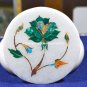 Marble Set Of Marquetry Coasters Malachite Inlaid Stones Occasional Decor H5567