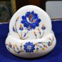 White Marble Lapis Floral Coaster Set Inlay Stone Beautiful Gifts Decor H5569