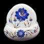 White Marble Lapis Floral Coaster Set Inlay Stone Beautiful Gifts Decor H5569