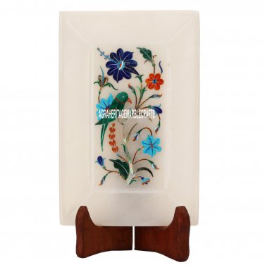 6''x4'' Marble White Dish Tray Plate Marquetry Floral  Inlay Parrot Decor Gifts