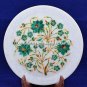 8" White Marble Round Dish Plate Malachite Inlay Dining Table Gift Decor H5426