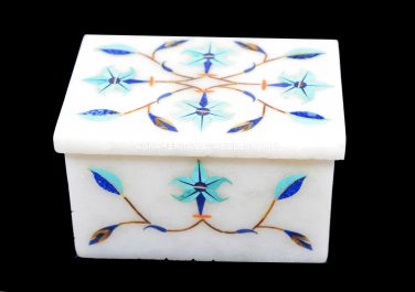 3"x2"x1.5" Marvelous Marble Trinket Box Marquetry Inlaid Adornment Decor H5521