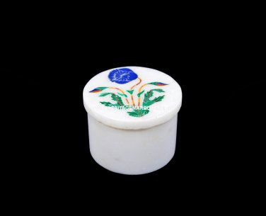 2"x1.5" Round Marble Personalized Box Malachite Lapis Inlay Designer Decor H5536