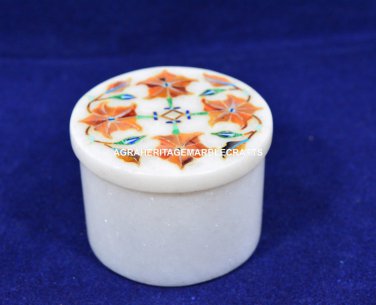 3"x1.5" Designer Marble Gift Box Precious Hakik Gemstone Inlay Best Gift H5538A