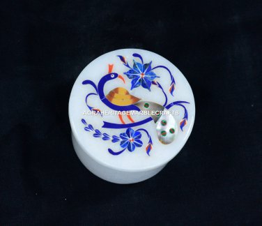 2"x2" Modern Marble Storage Box Peacock Lapis Inlay Valentine Gift Decor H5545