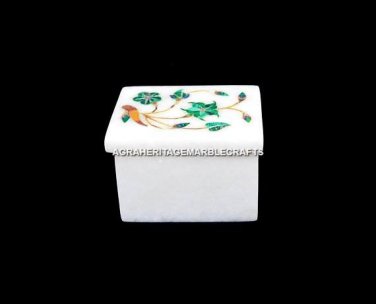 2"x1.5" Marble Personalized Jewelry Box Malachite Inlay Stones Home Decor H5516