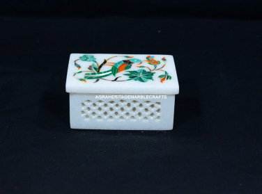 1.6"x3"x2" Filligree Marble Desinger Box Parrot Malachite Inlay Art Decor H5520