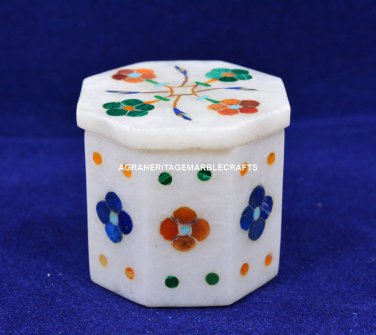 3"x1.5" Multi Floral Stone Marble Storage Inlaid Box Interior Gift Decor H5541A