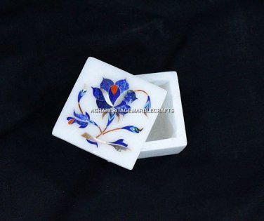 3"x3" Marble Gift Beautiful Box Marquetry Lapis Floral Inlaid Best Decor H5544A