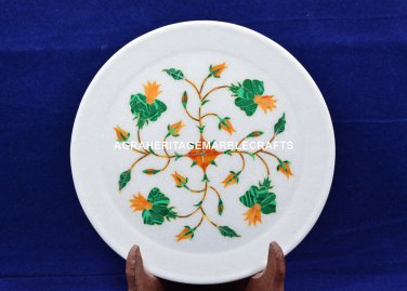 9" Beautiful Marble Serving Malachite Plate Handmade Inlay Living Decor H5445B