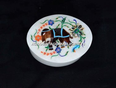 4"x3" Marble Storage Beautiful Box Elephant Multi Inlaid Occasional Gift H5464