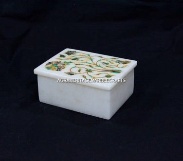 4"x3" Exclusive Marble Designer Box Abalone Inlaid Precious Stones Decor H5471