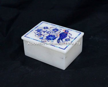 4"x3"x2" Decorative Marble Trinket Box Parrot Art Lapis Inlay Home Decor H5476