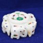 4"x4" Marble Round Inlaid Box Floral Elephant Malachite Inlay Mosaic Gift H5534A