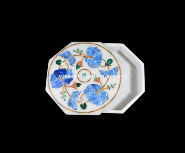 5"x5" Marble Decorative Marquetry Box Inlay Turquoise Stones Arts Decor H5546A