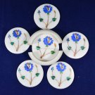 Lapis Floral Inlaid Marble White Coaster Set Handmade Arts Kitchen Decor H5562 Lapis Floral Inlaid Marble White Coaster Set Handmade Arts Kitchen Decor H5562