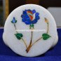 Lapis Floral Inlaid Marble White Coaster Set Handmade Arts Kitchen Decor H5562