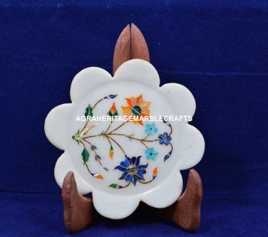 6" Marble Decoration Serving Dish Plate Rare Floral Inlay Kitchen Decor H5443A