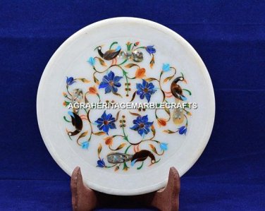 7" Marble Decorative Plate Mosaic Peacock Marquetry Inlaid Kitchen Decor H5454