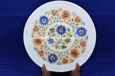 8" Marble Modern Art Serving Plate Hakik Lapis Floral Arts Kitchen Decor H5458