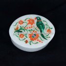 4"x3" White Marble Jewelry Gift Box Hakik Floral Inlay Parrot Best Decor H5469