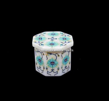 2"x1.5" Octagon Marble Designer Box Turquoise Inlaid Bedroom Arts Decor H5509
