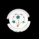 Adorable Marble Coffee Coaster Set Malachite Floral Inlay Dinner Art Decor H5560