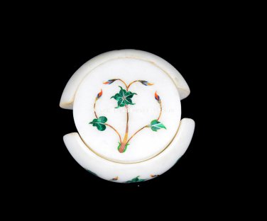 Adorable Marble Coffee Coaster Set Malachite Floral Inlay Dinner Art Decor H5560