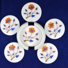 Marble Drinkware Coaster Set Hakik Floral Inlay Stones Kitchen Accessories H5561