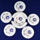 Round White Marble Coffee Decorative Coasters Lapis Mosaic Inlay Art Decor H5570