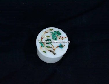 2"x2" Accent Marble Round Box Malchite Mosaic Inlay Interior Gifts Decor H5466