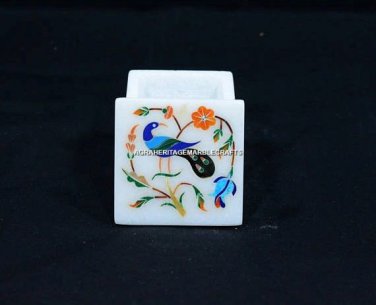 2"x2" Marble Square Plate Peacock Arts Beautiful Inlay Decor Special Gifts H5468