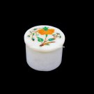 2"x1.5" Marble White Jewelry Box Hakik Floral Marquetry Inlaid Home Decor H5518
