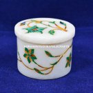 2"x1.5" Adornment Marble Trinket Box Malachite Floral Design Wedding Gift H5537