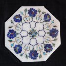 8" White Marble Tile Lapis Lazuli Handmade Pietra Dura Art Floral Home Decor Art 8" White Marble Tile Lapis Lazuli Handmade Pietra Dura Art Floral Home Decor Art