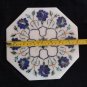 8" White Marble Tile Lapis Lazuli Handmade Pietra Dura Art Floral Home Decor Art