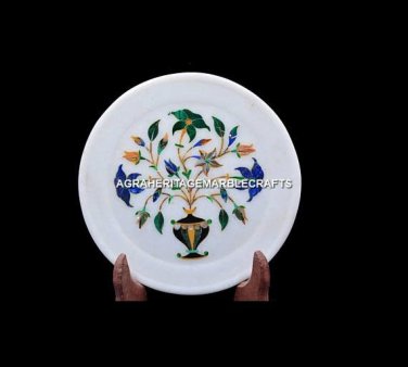 8" Marble Dish Plate Marquetry Multi Fine Inlay Kitchen Occasional Decor H5420
