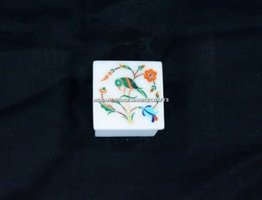 2"x2" Marble Small Decorative Jewelry Box Parrot Unique Art Mosaic Decor H5491