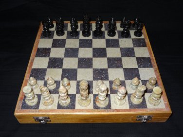 12"x12" Marble Ebony Gorara Handcrafted Chess Set  Play & Gifts stone pieces Art