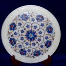10" Decorative Marble Plate Lapis Inlaid Floral Marquetry Work Home Gift Decor 10" Decorative Marble Plate Lapis Inlaid Floral Marquetry Work Home Gift Decor