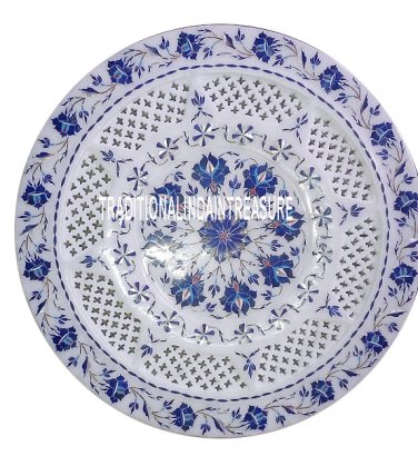 13" Marble Best Serving Dish Plate Real Lapis Lazuli Inlay Gifts Kitchen Decor