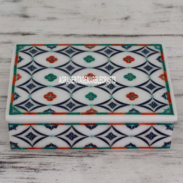 4"x3"x2" Marble Custom Jewelry Box Malachite Handmade Multi Inlay Marquetry Deco