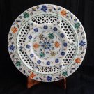 11" Marble Plate Lapis Lazuli Stone Art Inlay Mosaic Marquetry Home Decor Gifts