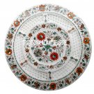 13" White Marble Plate Real Hakik Inlay Filigree Work Pietradure Art Table Decor